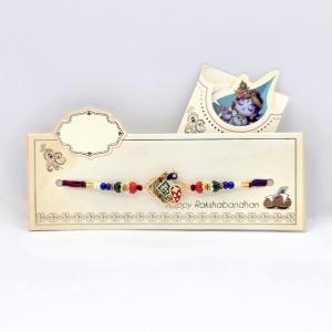 Exquisite Peacock Design Rakhi with Colorful Beads